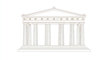 Obraz premium Ancient Greek temple outline, architectural drawing, historical building, illustration, educational, educational resources, historical art, background, visual aids