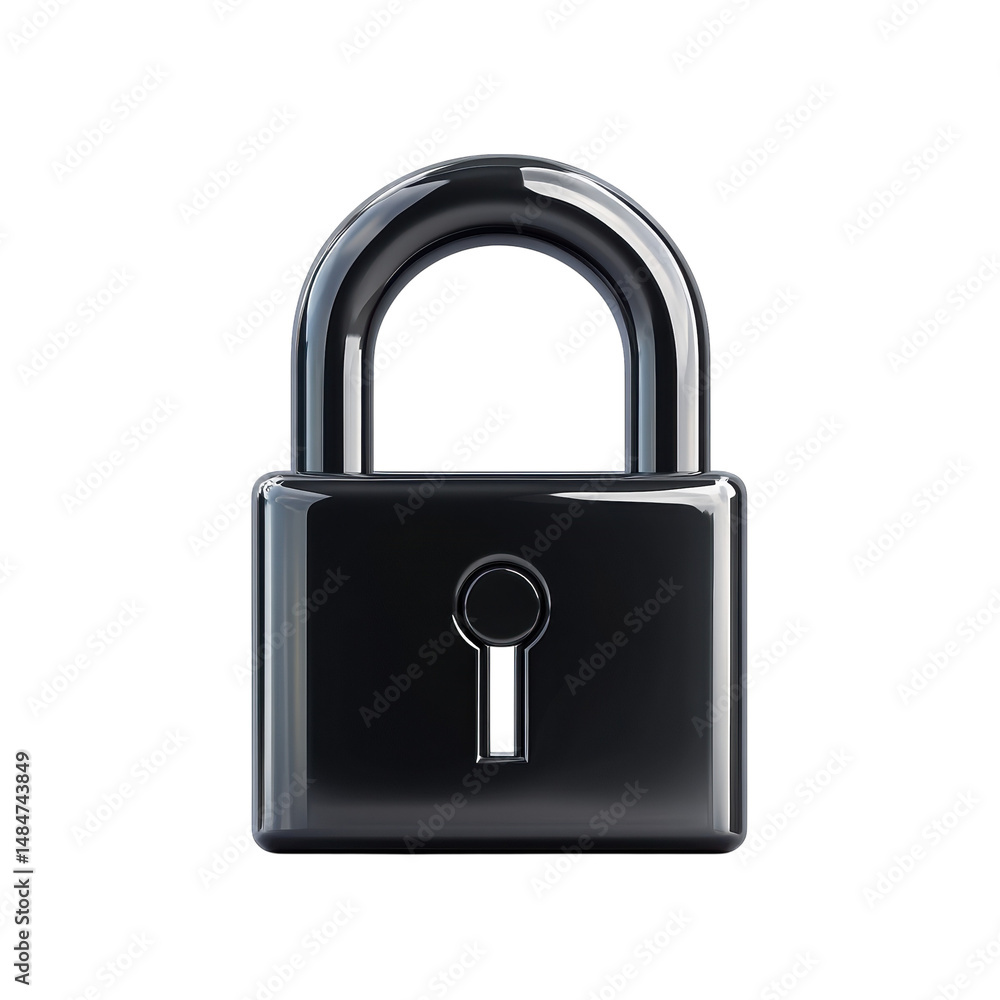 Poster symbol of security a sleek chrome padlock guarding secrets standing strong on transparent background