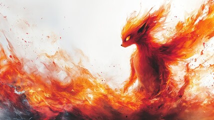 Fiery fox spirit, abstract flames