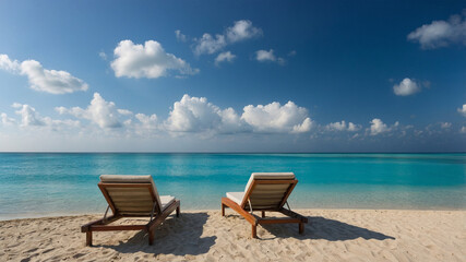 Fototapeta premium Ultra-high-resolution panoramic photo of a tranquil tropical beach at midday