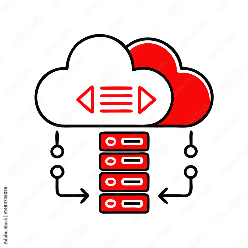 Poster cloud data synchronization, server technology icon, for websites and apps