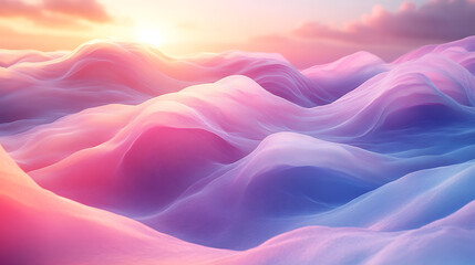 Obraz premium Abstract sunrise landscape with soft pink and blue waves a serene dreamscape generative ai