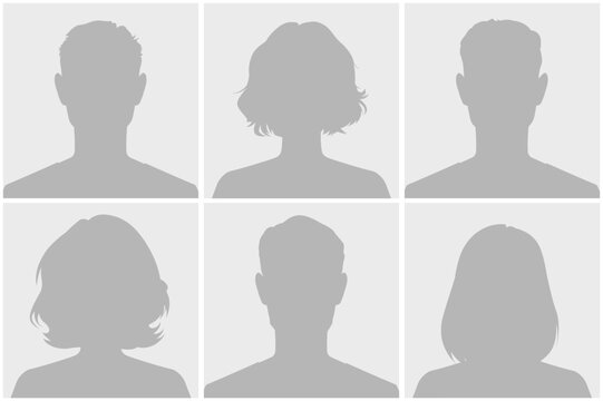 Set of six silhouette avatars in a grid format representing anonymous human figures. These neutral avatars are useful for profile placeholders, representing individuality and diversity