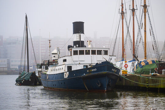 Gothenburg, Sweden - February 23 2025: close-up of historic ship stj?rn? docked at pier.