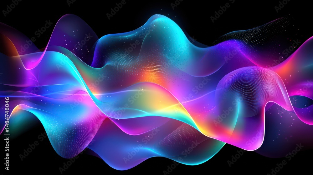 Aufkleber vibrant colorful abstract waves with fluid motion and soft light effects in a dark background