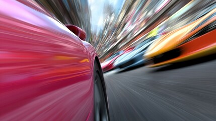 A Red Car in the City