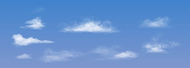 White fluffy clouds float tranquilly in a bright blue sky minimalist style background. Soft and peaceful atmosphere perfect for calming visuals or relaxation themed projects with copy space.
