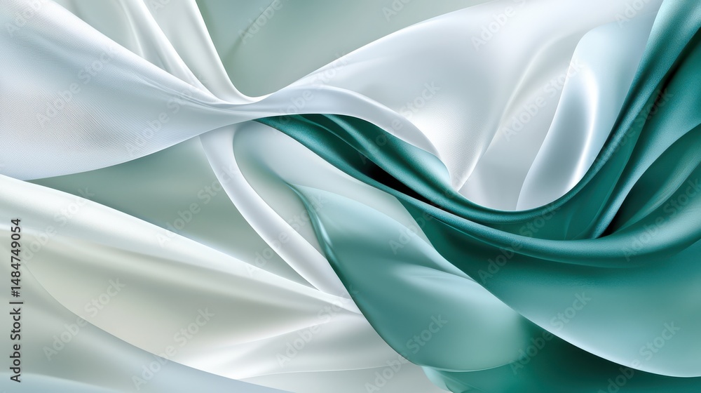 Poster elegant flowing fabric with smooth curves in soft green and white colors for background or texture