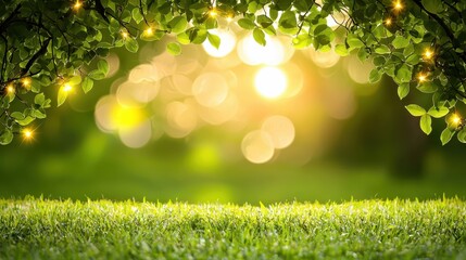 Obraz premium Serene Nature Scene with Sunlight, Green Leaves, and Gentle Bokeh in a Tranquil Outdoor Setting