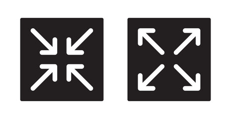 Minimize and maximize icons with arrows pointing inward and outward, representing resizing, zoom, or screen adjustment in minimalistic black and white design