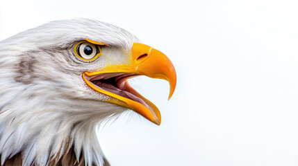 Obraz premium Majestic eagle with striking features, showcasing its sharp beak and intense gaze against clean background