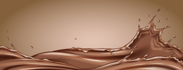 Rich chocolate splash in motion on smooth gradient background. The illustration uses brown tones to convey a sense of indulgence and luxury. Perfect for dessert themes.