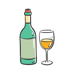 wine bottle and glass icon, wine bottle and glass vector illustration-simple illustration of wine bottle and glass, perfect for wine bottle and glass logos and icons