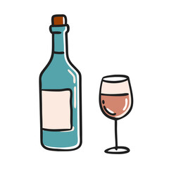 wine bottle and glass icon, wine bottle and glass vector illustration-simple illustration of wine bottle and glass, perfect for wine bottle and glass logos and icons