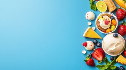 Obraz premium Colorful Assortment of Delicious Ice Cream and Fresh Fruits