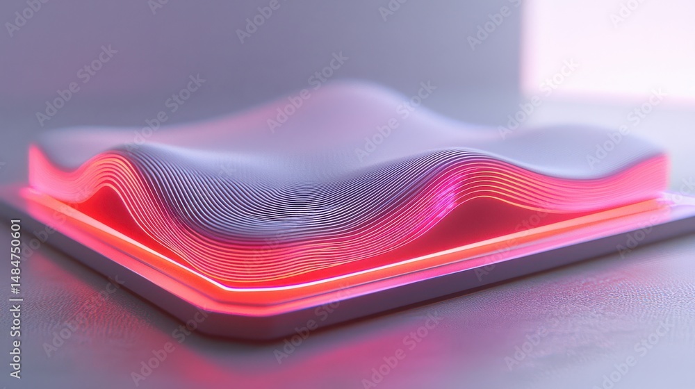 Poster abstract waves with neon lights over dynamic surface, vibrant modern aesthetic design in 3d renderin