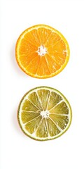 Fototapeta premium Fresh orange and lime slices on white background