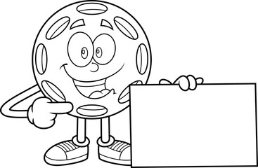 Pickleball Character Holding Blank Sign And Pointing- Black And White
