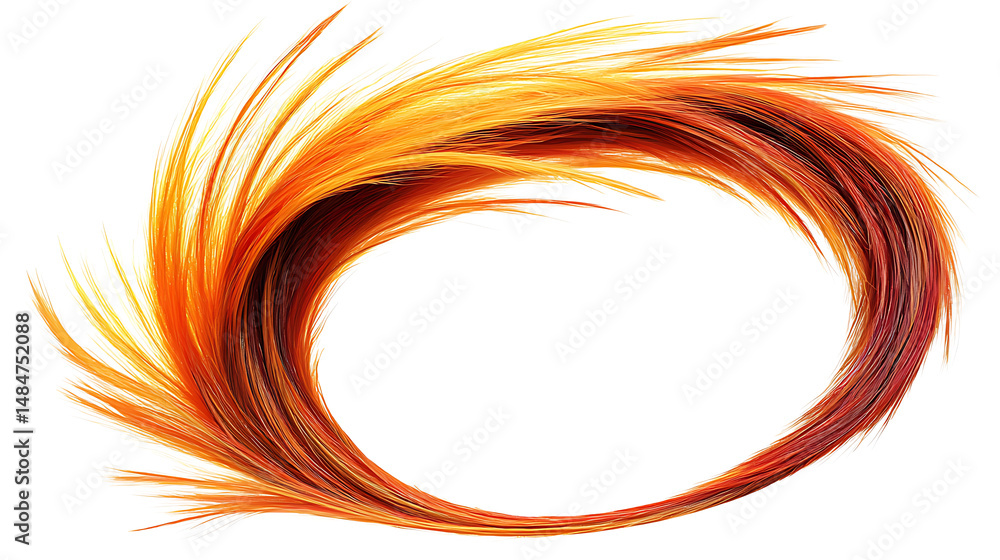 Poster abstract swirl of fiery orange and red lines forming an elliptical frame against white background
