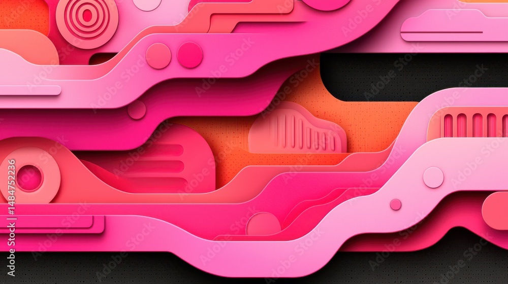 Poster vibrant abstract design in pink and orange with layered shapes and textured background for art use