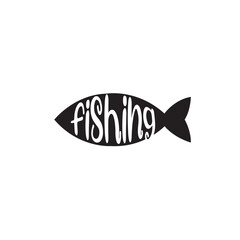 Silhouette of a fish with the word fishing inside