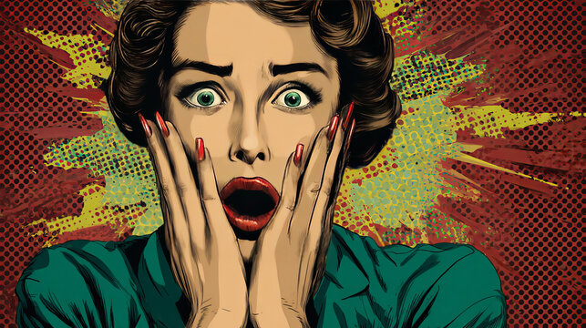 Pop art woman in panic retro vector illustration comic cartoon vintage kitsch drawing