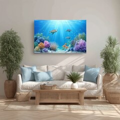 Serene Underwater Scene with Sea Turtles and Coral Reef