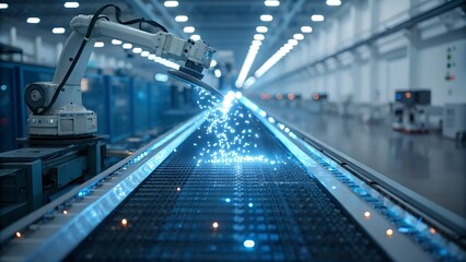 Futuristic high tech conveyor belt in motion