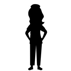 Vector silhouette of a confident woman standing with hands on hips, representing leadership, empowerment, and professionalism. Isolated on white background