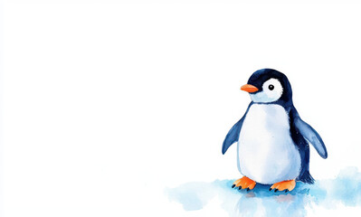 Fototapeta premium Cute and adorable penguin illustration with blue and white color scheme, perfect for children themes and designs