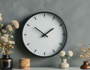 Timeless elegance, a clock adorned with flowers and vases on wall clock