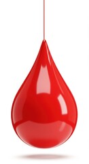 Obraz premium A Single Red Drop Hanging in the Air: Abstract Minimalist 3D Render of a Suspended Teardrop