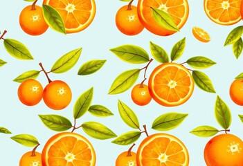 Obraz premium Vibrant seamless pattern of juicy oranges, perfect for summer textiles, orange slices, graphic