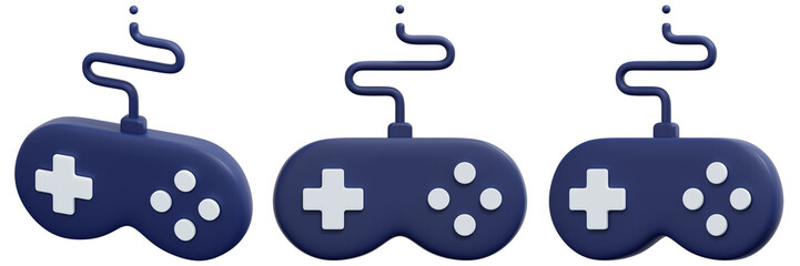 Set of Dark Blue 3D Rendered Video Game Controllers with White Buttons 3d Render Icon Illustration