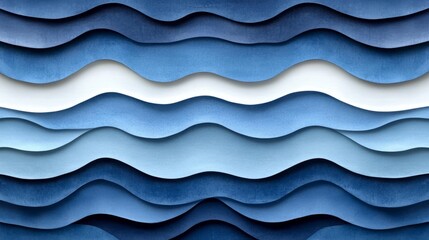 Fototapeta premium Abstract pattern of layered blue waves in various shades creating a calming and hypnotic visual effect