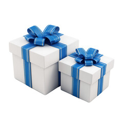 Two White Gift Boxes with Blue Ribbon on Transparent Background, PNG
