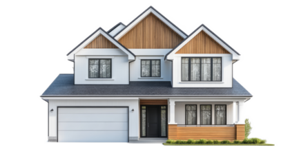 Detached Two Story Home with Garage Isolated on White