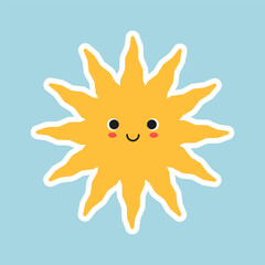 Sunny smile sticker for kids. Cute yellow sun character design