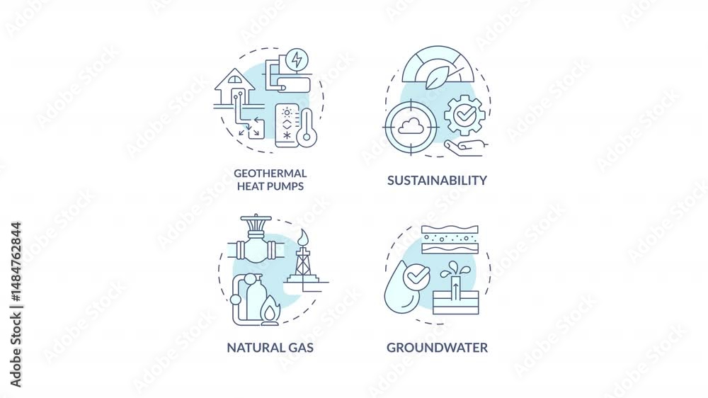 Poster sustainable fuels blue concept icons animation set. responsible usage of natural sources. fossils re