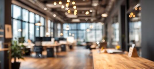 Beautiful defocused office background - office interior panoramic background. High quality