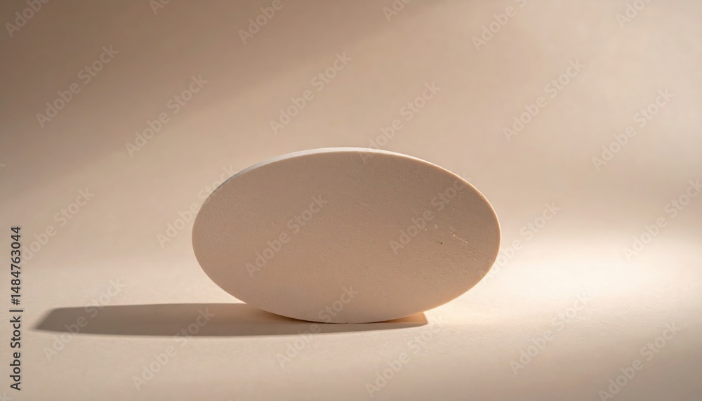 Poster artistic display of abstract oval sculpture in minimalistic studio environment soft lighting modern 