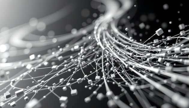 Abstract black and white background illustration featuring numerous wires representing algorithms