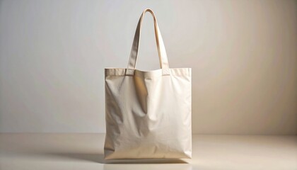 Minimalist tote bag display studio setting product photography neutral background close-up view eco-friendly concept