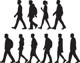 Walking people silhouettes collection of various men and women vector illustration
