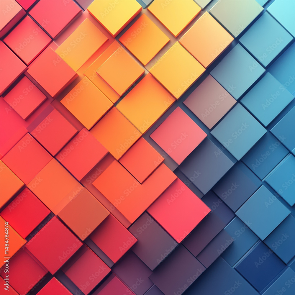 Poster a vibrant array of color changing squares evoking warmth and depth with a on transparent background