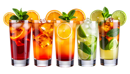Colorful Highball Drink Set Classic Cocktails Isolated on transparent background PNG