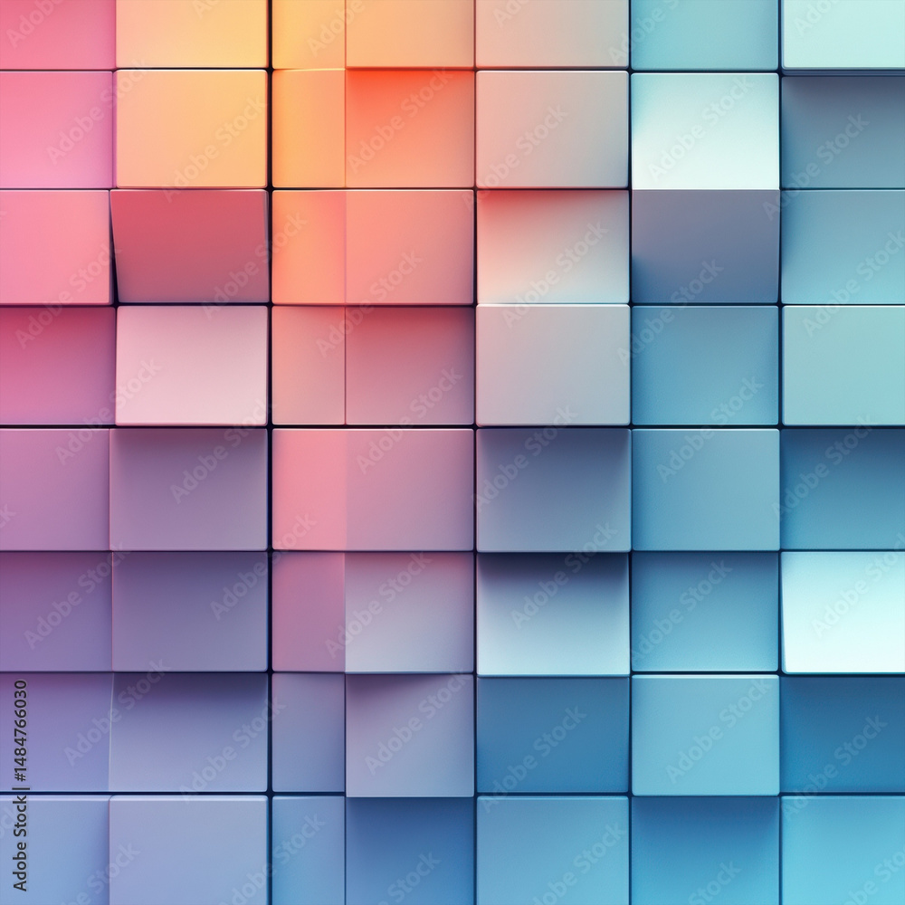 Poster abstract gradient of pastel cubes evokes a sense of depth and modern on transparent background