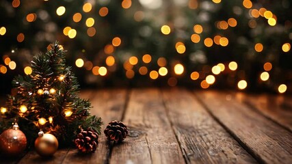 Rustic Christmas Holiday Scene with Festive Decorations and Glowing Lights Generative AI