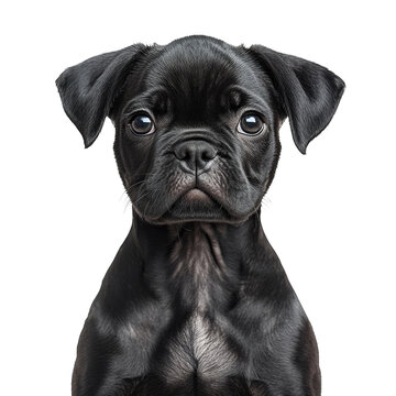 Adorable black pug puppy staring intently with soulful eyes Perfect studio on transparent background