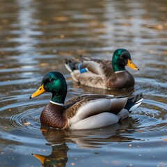 Fototapeta premium Ruddy ducks in a pond in Coaldale Alberta